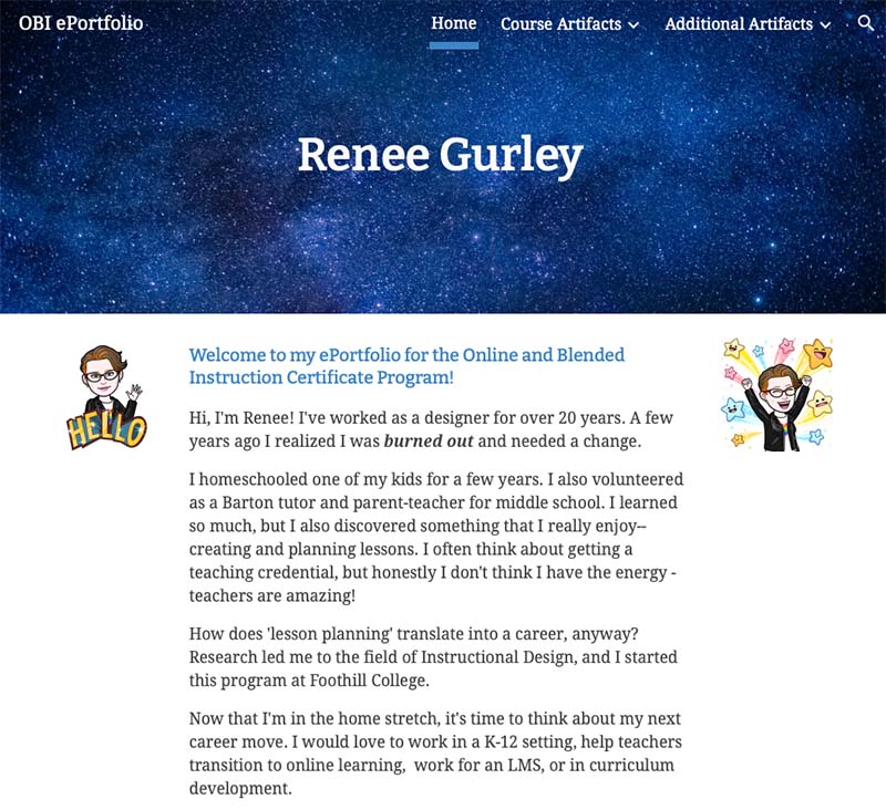 Screenshot of Renee's OBI ePortfolio